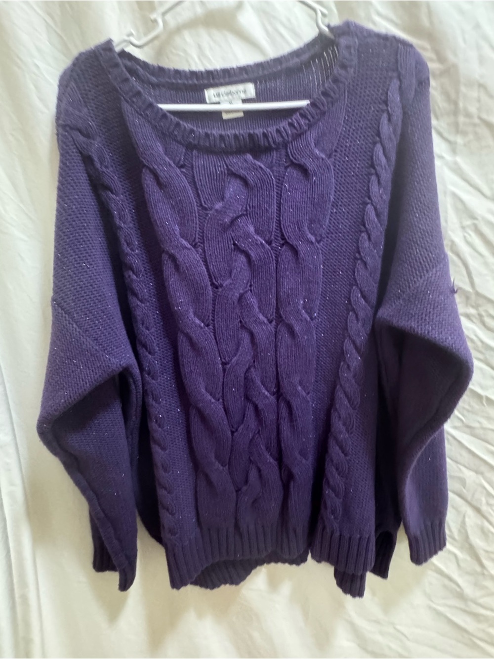 Liz Claiborne Deep Purple Cable Scoop-Neck Sweater with faint sparkle